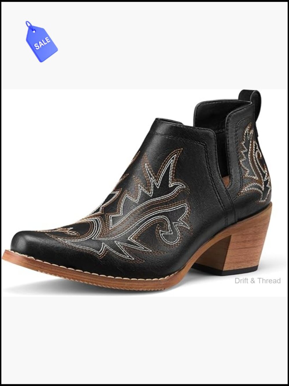 Women's Cowboy Ankle Booties with Chunky Heel, Square Toe Western Boots